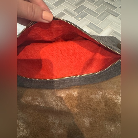 Hammitt Gray Crocodile Textured VIP Bag metallic brown suede and gold Zipper - Picture 6 of 9